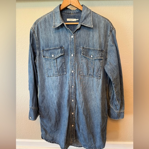 Rag & Bone Relaxed Fit Denim Shirt Dress Pockets Women’s Large - Picture 1 of 13